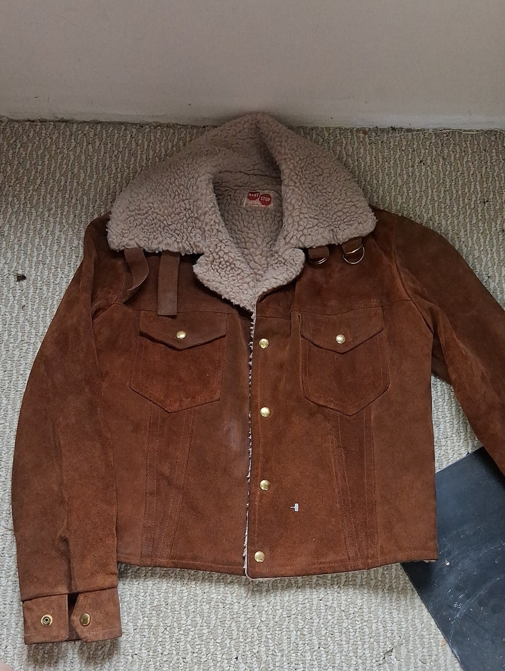 Vintage PANT STOP Brown Suede Shearling-Lined Jacket